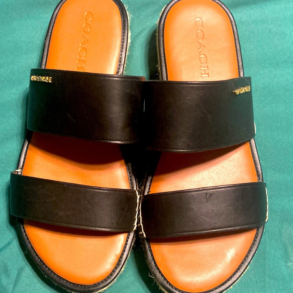 COACH Franca Leather Espadrille Sandals Black 8